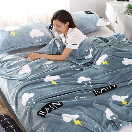 Floral Printed Flannel Blanket on The Bed Soft and Warm Coral Fleece Mink Sofa Cover Bed Cover Double Queen Size Plus Fleece Warm Blanket Nap Blanket