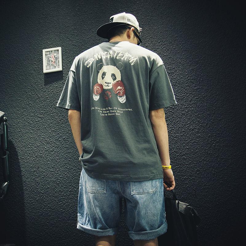 Summer Black Pure Cotton Short-sleeved T-shirt Male Loose Tide Brand Ins Half-sleeved Large Size Fat Fat Increase Trend Compassionate Shirt