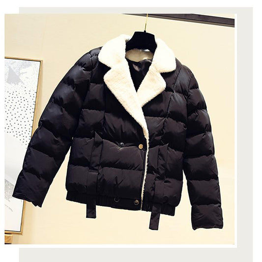 Cotton-padded Jacket Women's Short Winter Korean Style Lamb Fur Collar Loose Bread Coat Cotton-padded Jacket