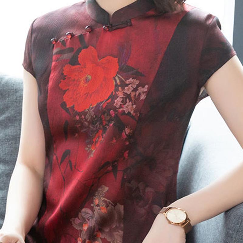 Middle-aged Mother Cheongsam Dress Female Long Summer High-end Retro Cover Belly Chinese Style Simulation Silk Skirt