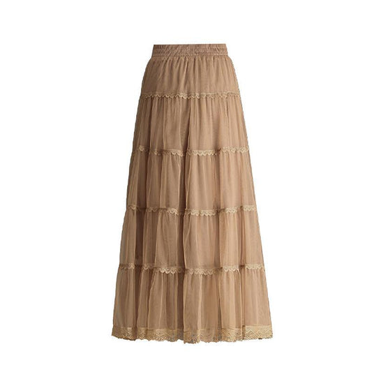 High-end Three-layer Large Swing Mesh Skirt Women's Spring and Summer A-line Pleated Cake Skirt Drape Long Skirt