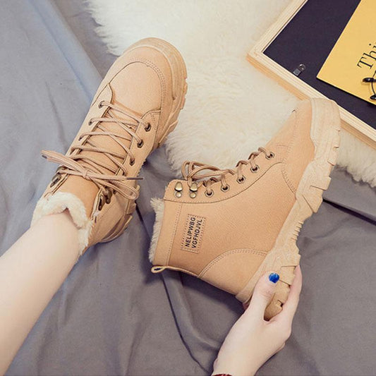 Women Warm Ankle Boots Winter Thick Sole Casual Plus Velvet Leather Shoes Women Short Snow Boots Footwear Size 35-41
