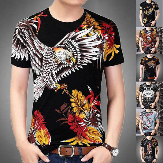 3D Animal Print Shirt Men Tees Fashion Overshirt Half Sleeve T-shirt Loose Breathable Pullover Summer