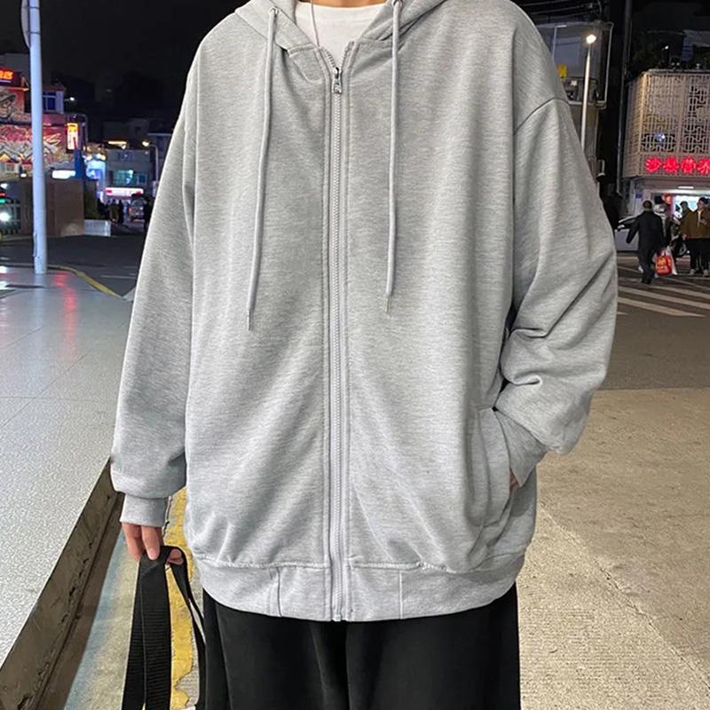 Spring Hong Kong Style Thin Sweater Men's Hooded Cardigan Casual Loose Sports Lazy Wind Korean Style Coat