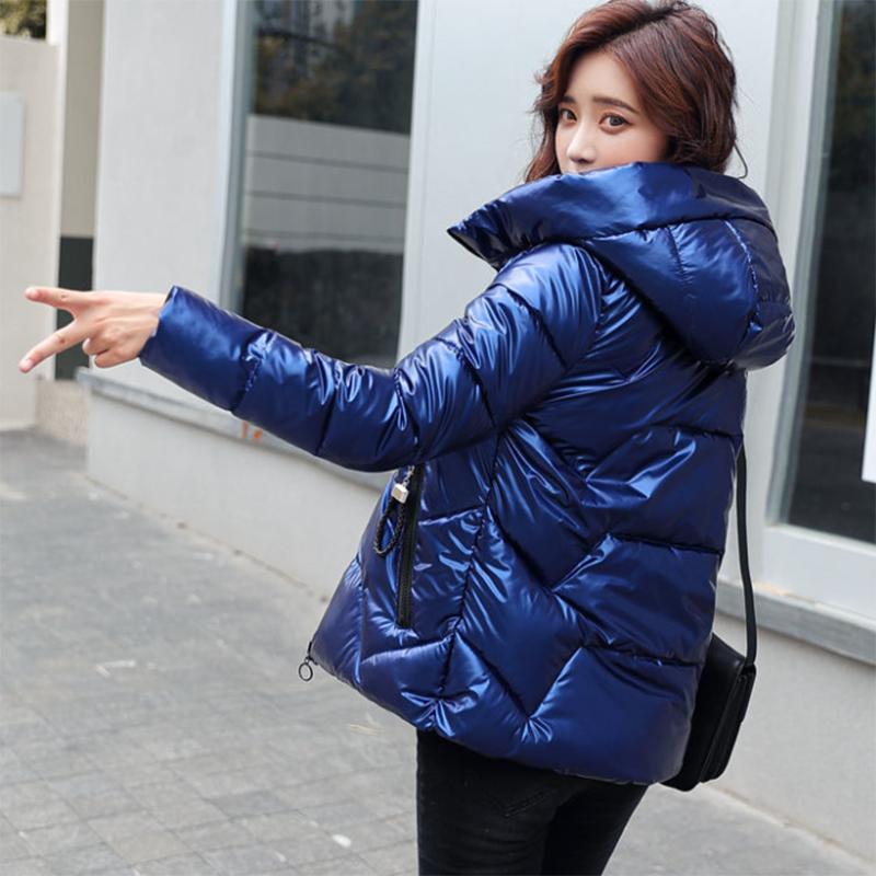 Glossy Short Women's Down Jacket Winter Korean Style Loose Cotton Clothes Casual Stand-collar Cotton Quilted Jacket