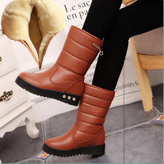 Leather Snow Boots Women's Shoes Winter Plus Velvet Thick Cotton Shoes Women's Winter Non-slip and Warm Boots Waterproof
