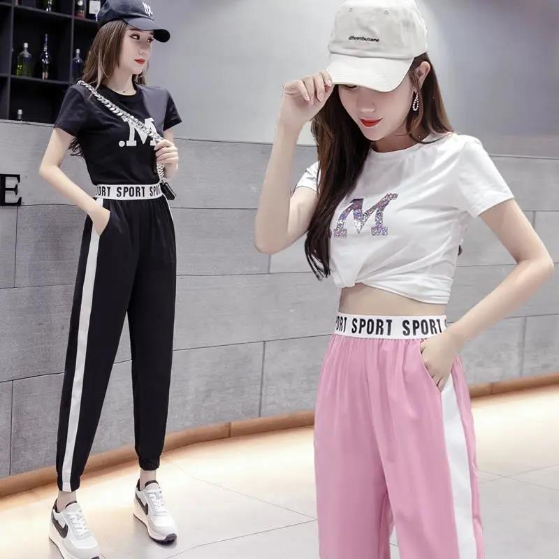 Fashion Slim Ins Spring and Summer Casual Sports Bottoming Nine-point Pants Female Korean Students Loose