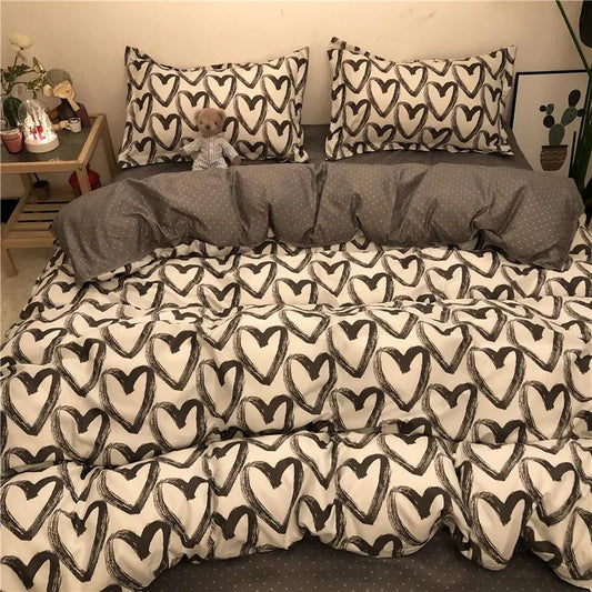 Brand New Washed Cotton Cartoon Quilt Cover Sheet Four-piece Cute Bedding