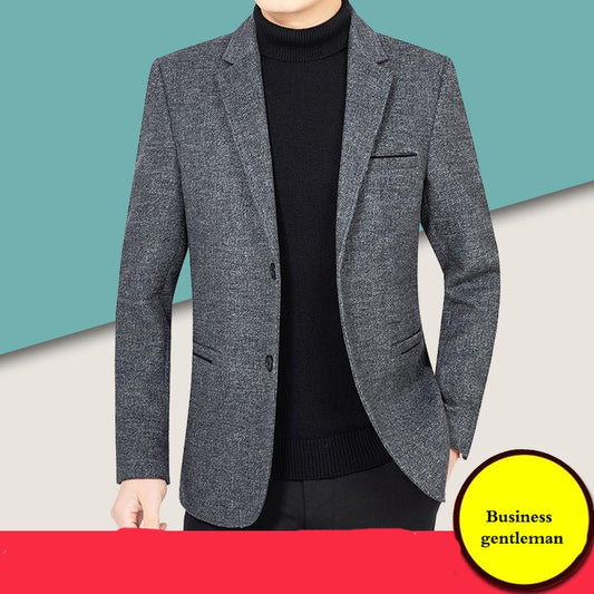 Middle-aged Men's Wool Stand Collar Jacket Autumn and Winter Fashion Handsome Gentleman Send Sweater Dress Jacket