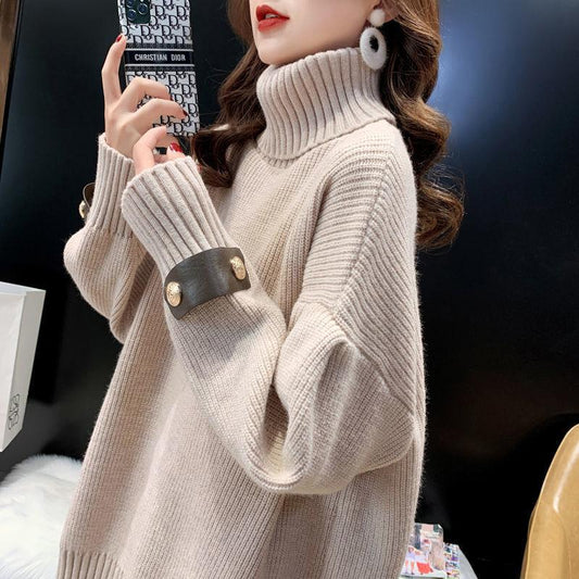 Autumn and Winter Turtleneck Thick Sweater Mid-length Loose Large Size Bottoming Sweater Knitted Casual Women Sweater