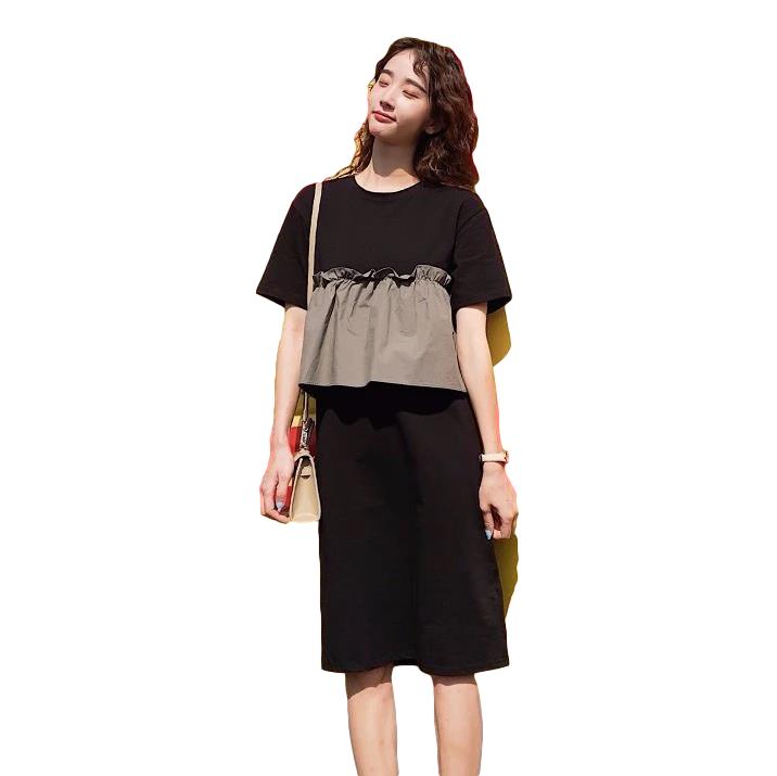 Couples Wear Summer Suit New Korean Style Stitching Short-sleeved T-shirt Dress One Man and One Woman Summer Two-piece Suit