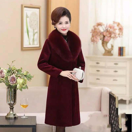 Fur Coat Women's Long Imitation Mink Coat Women Autumn and Winter Thickening Imitation Fox Fur Collar Coat Was Thin