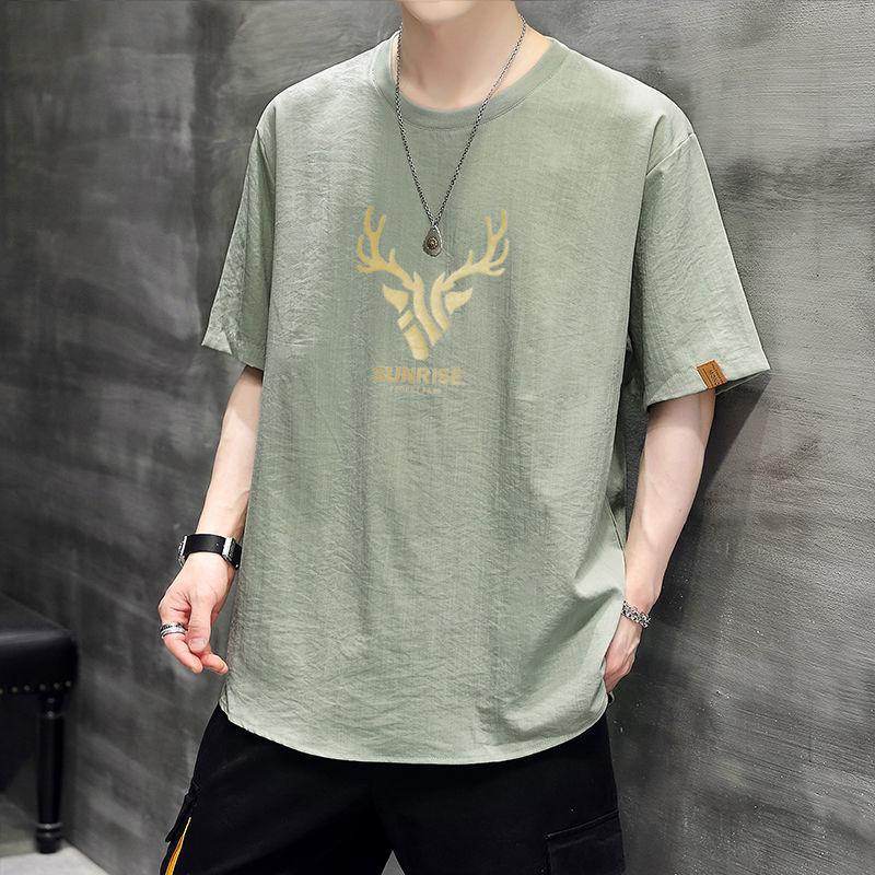 Summer Men's Short Sleeve Ice Silk Printed T-shirt Casual Loose Half Sleeve
