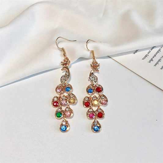 Bohemian Earrings Jewelry Female Exquisite Retro Multi-color Diamond Peacock Earrings