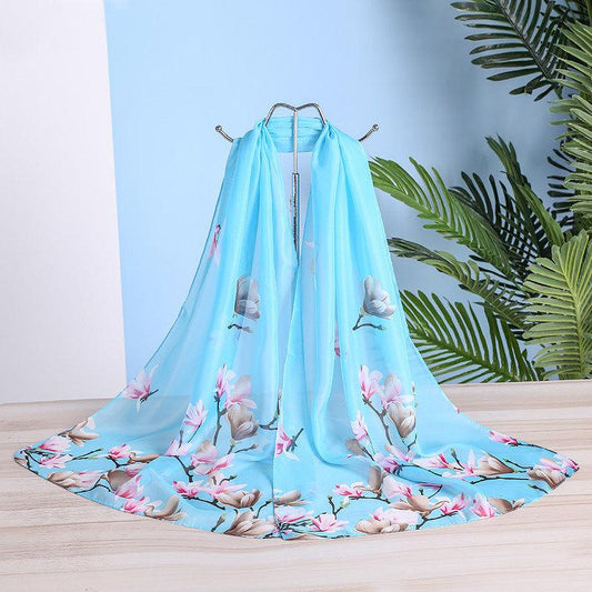 Women 155*45cm Oversized Printed Chiffon Silk Scarf Sunscreen Holiday Seaside Beach Shawl