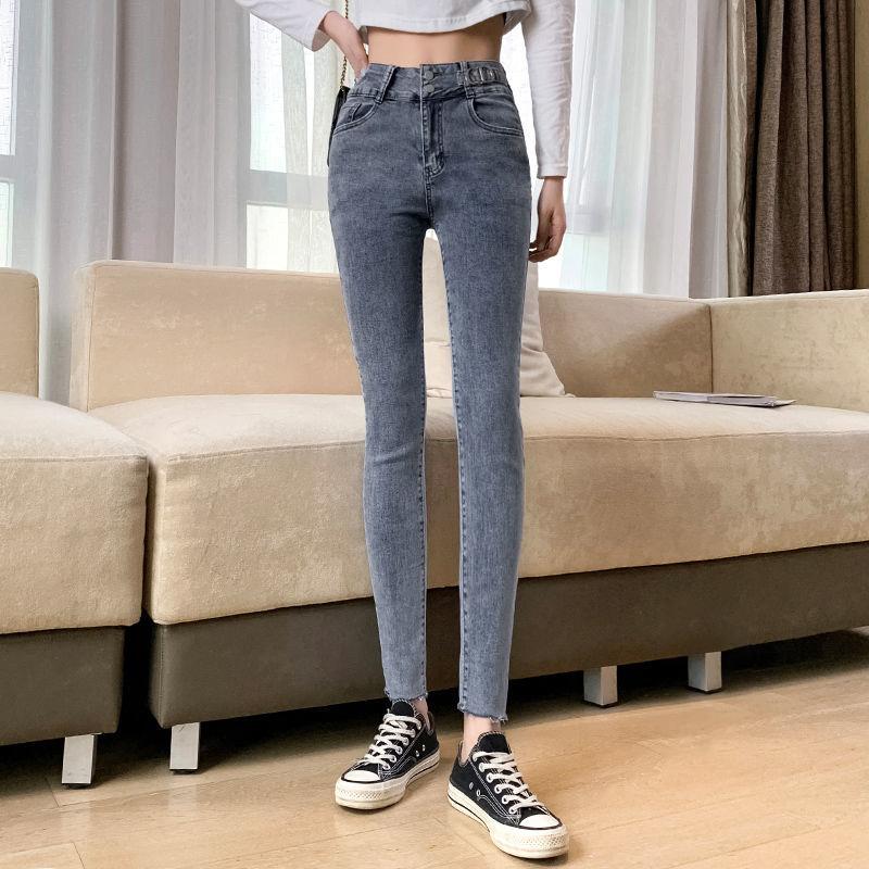 Women's High-waisted Jeans Korean Style Tight-fitting Slimming All-match Trousers Spring and Autumn Student Pencil Pants Women