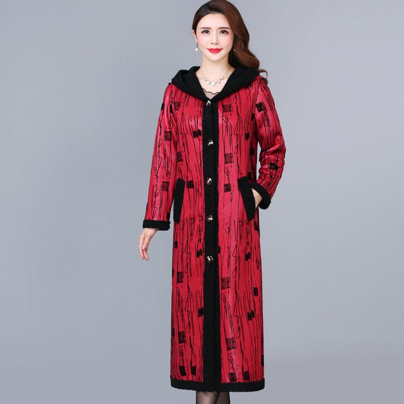 Winter Coat Mid-length Loose Fashion Ladies Plus Velvet Western Style V-neck Deerskin Velvet Coat Women