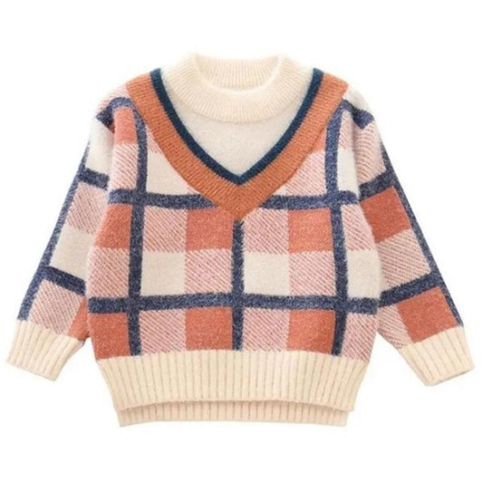 Boys and Girls Mink Velvet Sweater Autumn and Winter Children's Pullover Sweater Thick Loose Plaid Sweater