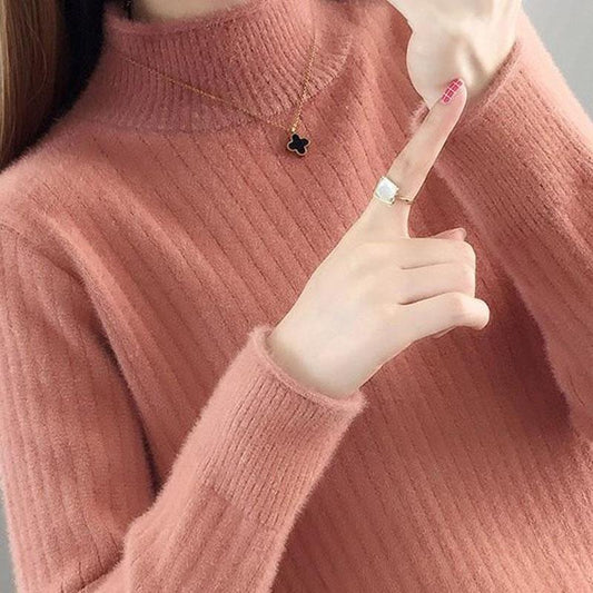 Autumn Winter Thick Sweater Women Knitted Pullover Sweater Long Sleeve Half Turtleneck Slim Jumper Soft Warm Pull Femme