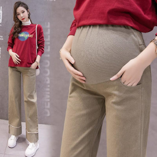 Maternity Trousers Cotton Casual Trousers Autumn Clothes Stretchy Belly Lift Loose Maternity Wide-leg Pants