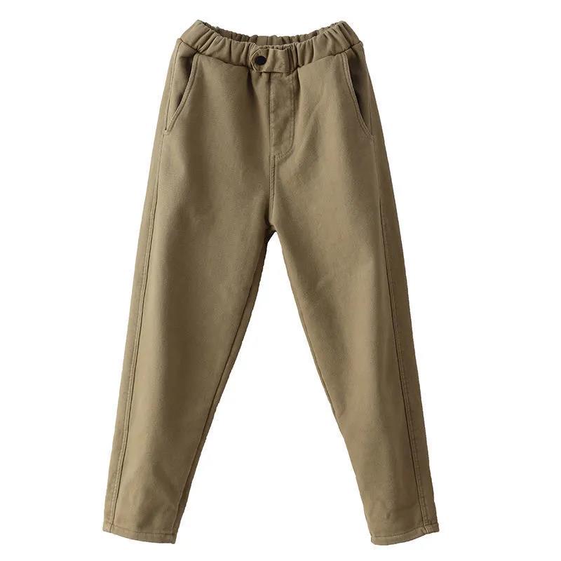 Autumn and Winter Thick Cotton Pants Casual Pants Women Elastic Waist Plus Cashmere Harem Pants Solid Color Fashion Women's Pants