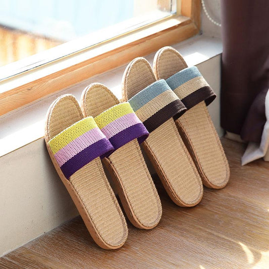 Home Slippers Men and Women Couple Linen Slippers Spring and Summer Autumn Indoor Floor Non-slip Home Slippers