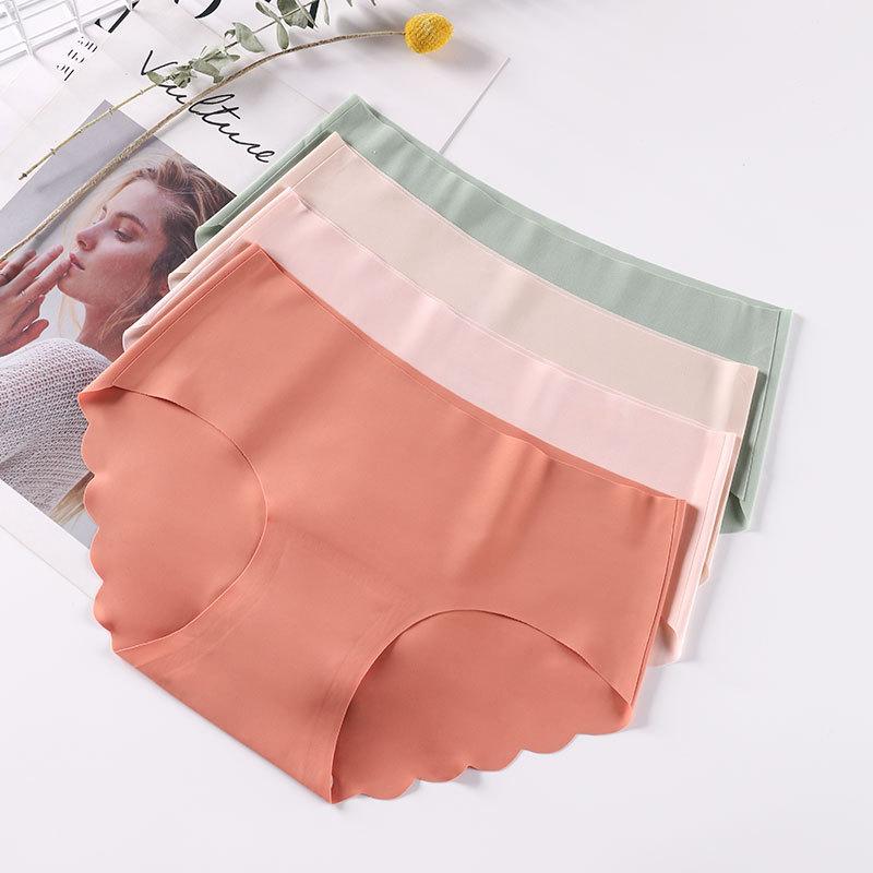 4Pcs/set Middle Waist Women's Panties Cotton Seamless Solid Color Underpants Ladies Large Size Casual Briefs