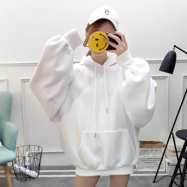 Plus Velvet Thick Long Solid Color Hooded Ladies Sweater