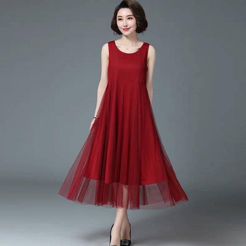 Fashion Women Summer Camisole Dress Chiffon Strap Dress Loose V-neck Mesh Legging Sundress