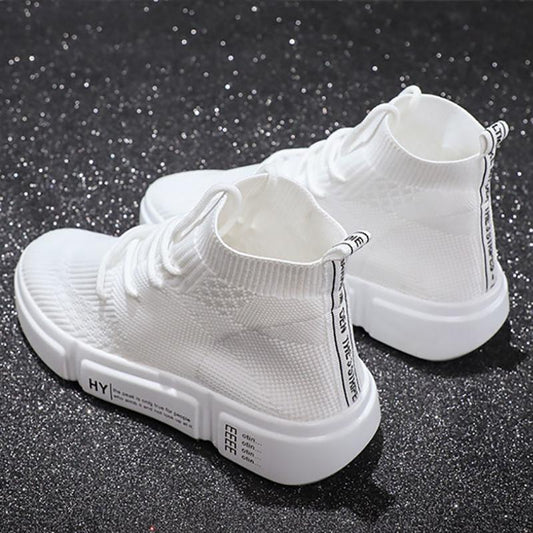 High-top Shoes Women's Summer New Style Shoes Flying Woven Breathable Casual Sports White Shoes