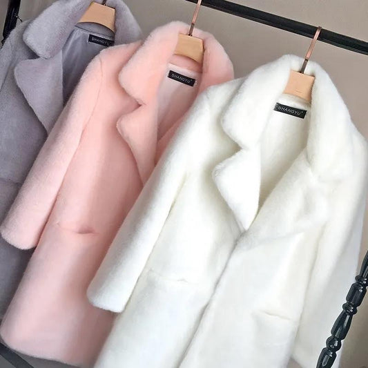 Women Faux Fur Coat Solid Female Turn Down Collar Winter Warm Fake Fur Lady Coat Casual Jacket