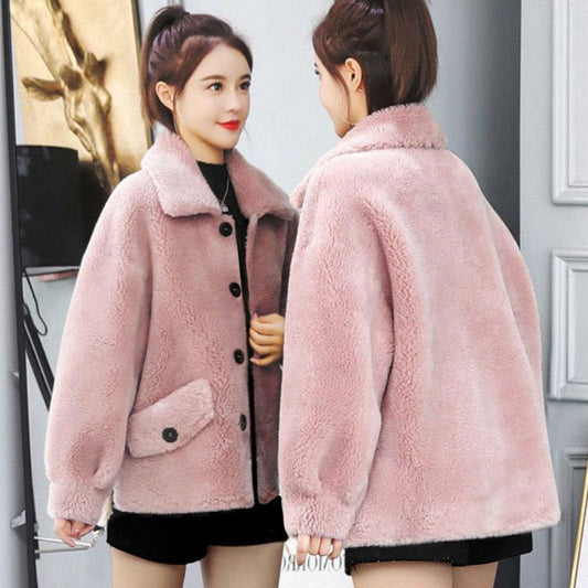 Lamb Plush Jacket Autumn and Winter Women's Fur One Thick Warm Jacket Women Loose Short Top