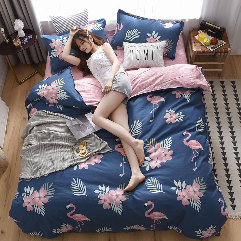 Thick Warm Pure Cotton Brushed Four-piece 100% Long-staple Cotton Student Dormitory Simple Bedding