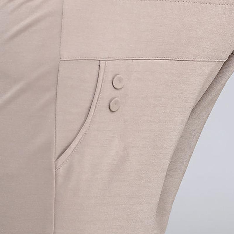Spring Summer Autumn Thin Mother Middle-aged and Elderly Casual Straight Cropped Trousers Loose High Waist Elastic Waist Women