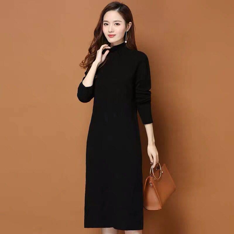 Mid-length Over-the-knee Sweater Skirt Female Loose Bottoming Shirt Autumn and Winter Knitted Dress