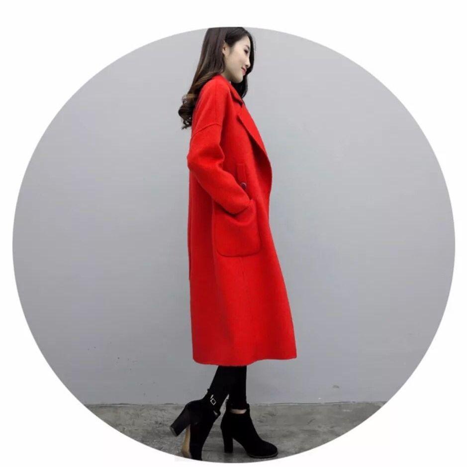 Autumn Winter Cashmere Trench Jacket Women Casual Solid Color Coat Warm Button Pocket Jackets