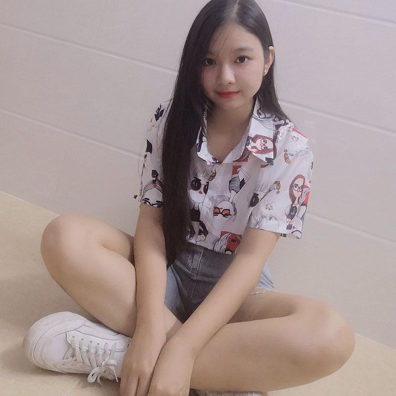 Women Summer Short Set Printed Short Sleeve Shirt and High-waist Denim Shorts Two-piece Set Plus Size Outfits