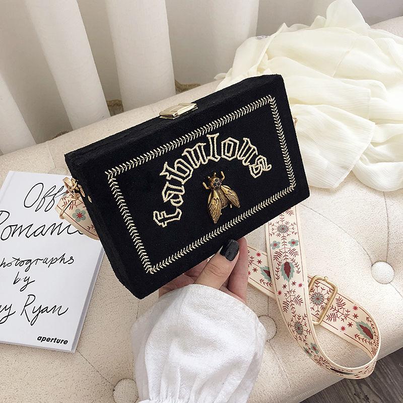 Women Box Bag Handbags Casual Clutch Purse Shoulder Crossbody Bags Velvet Wide Adjustable Belt