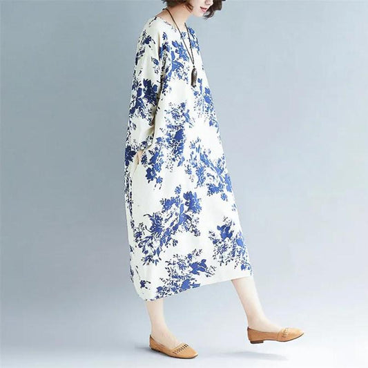 Vintage Floral Print Boho Dress Women Long Maxi Dress Evening Party Beach Summer Dress Long Sleeve Dresses