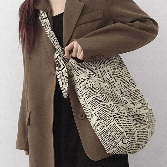 Women Canvas Bags Travel Casual Large Daily Shoulder Tote Shopper Handbag Simple English Newspaper Sense