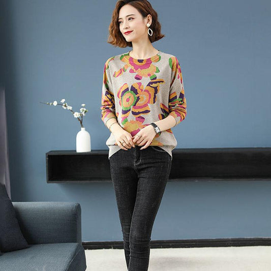 High-end Women Sweater Winter O-neck Knit Pullover Oversized Printed Wool Sweater Thick Warm Jumper Tops Outwear or Bottoming