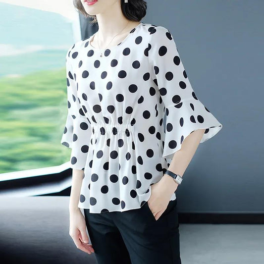 Women's Summer Chiffon Large Size Short-sleeved Top Loose All-match Round Neck T-shirt