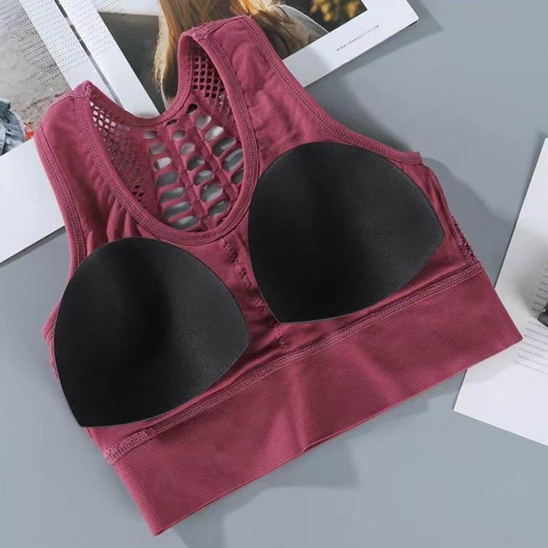 Women's Hollow Beauty Back Sports Underwear Vest Shockproof Gathered Bra Running Yoga Fitness Breathable No Steel Ring Bra