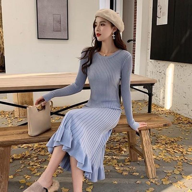 Long Over-the-knee Lazy Knit Sweater Large Swing Dress Slim Fit Versatile Bottomed Fishtail Skirt Women's Long Sweater Comfortable and Warm