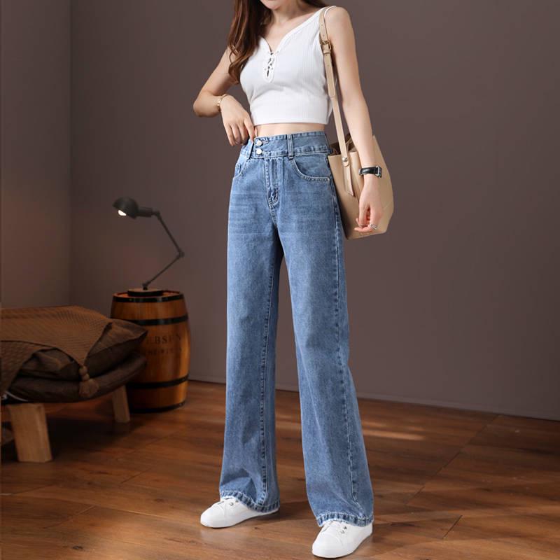 Plus Size Women Denim Wide Leg Pants Jeans Elastic High Waist Trousers Womens Clothing Casual Bottom