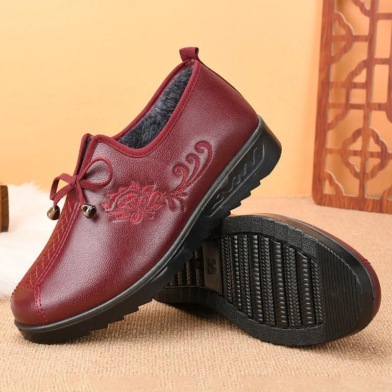 Winter Non-slip Comfortable Women's Cotton Shoes Plush Thick Warm Leather Waterproof Boots