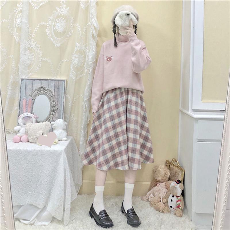 Warm Suit Autumn and Winter Knitted Sweater Women Loose Two-piece Woolen Mid-length Skirt Women Sweet and Cute