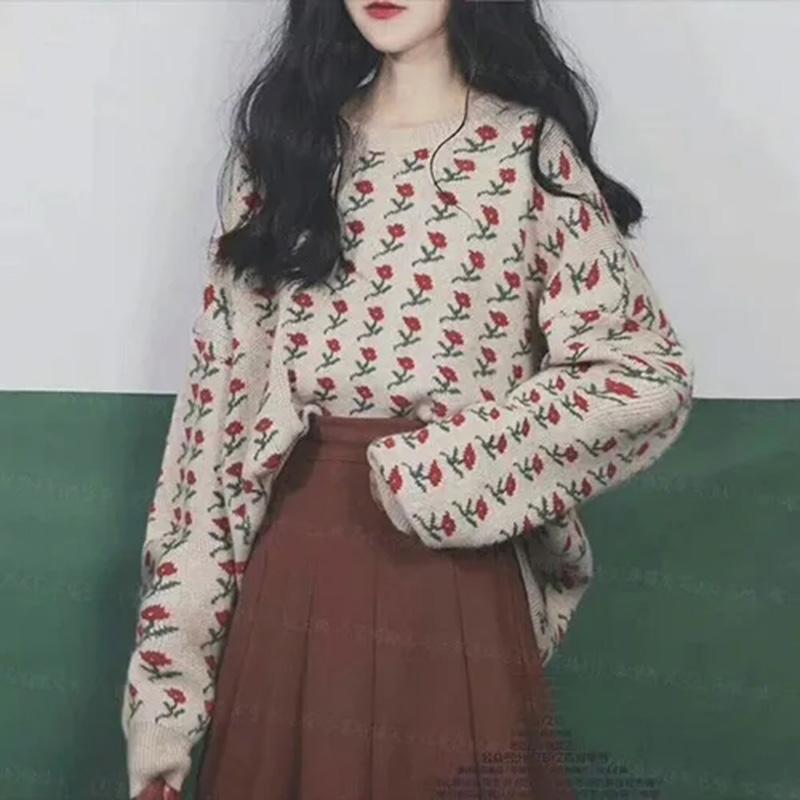 Retro Hooded Christmas Sweater Female Student Korean Loose Casual All-match Outer Wear Thick Autumn Winter