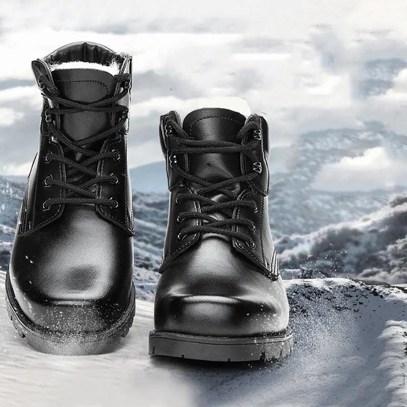 Men's Winter Warm Cotton Boots Wool Cotton Shoes Men's Non-slip Padded Father Shoes Leather Snow Boots