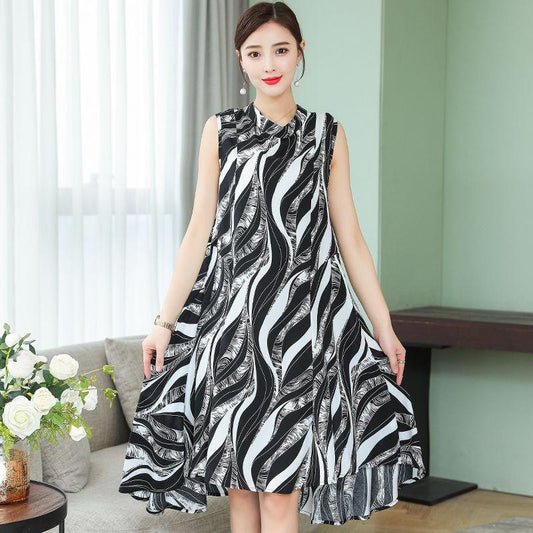 Cotton Silk Dress Female Summer Mother Sleeveless Mid-length Loose Large Home Night Skirt Beach Skirt